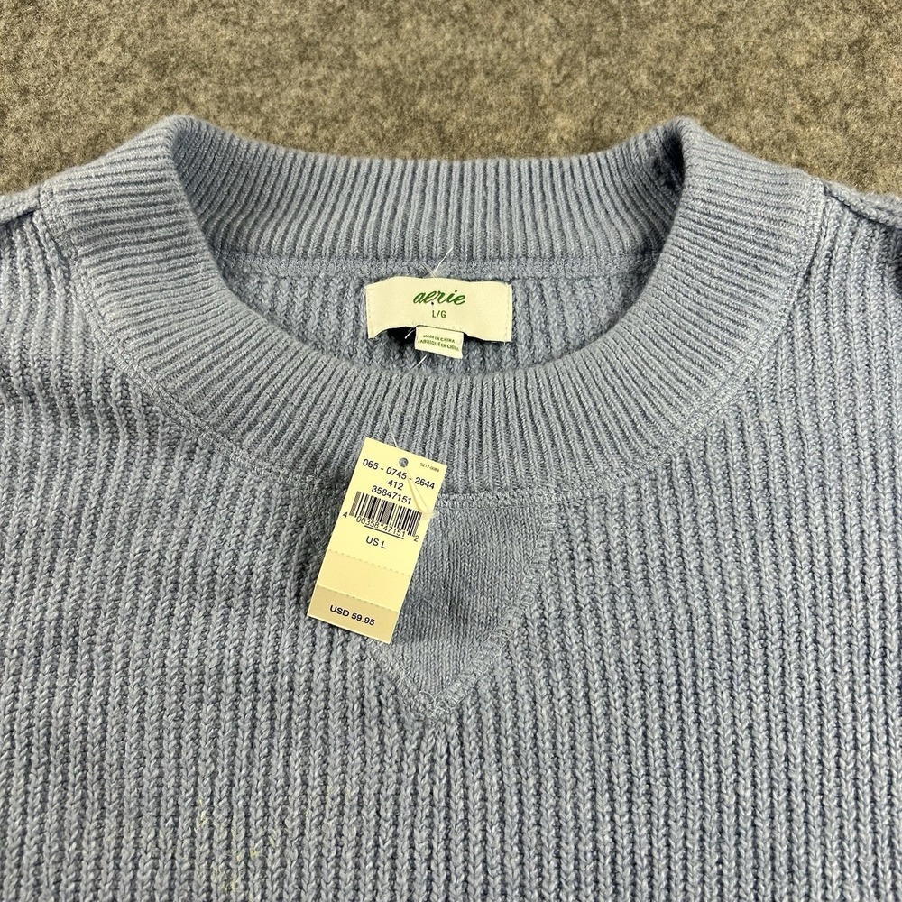 Aerie Sweater Womens Large Monaco Blue Ribbed Oversized Pullover - Picture 6 of 9